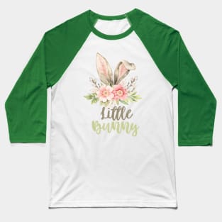 Little Bunny with Watercolor Grey Bunny Ears and Flowers Baseball T-Shirt